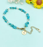 Gold Natural Howlite Bracelet with Pearl and Personalized Initial Charm, Gemstone Jewelry, N6957
