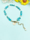 Gold Natural Howlite Bracelet with Pearl and Personalized Initial Charm, Gemstone Jewelry, N6957
