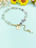 Gold Natural Fluorite Bracelet with Pearl and Personalized Initial Charm, Gemstone Jewelry, N6958