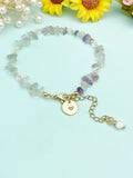 Gold Natural Fluorite Bracelet with Pearl and Personalized Initial Charm, Gemstone Jewelry, N6958