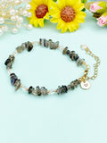 Gold Natural Obsidian Bracelet with Pearl and Personalized Initial Charm, Gemstone Jewelry, N6960