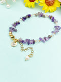 Gold Natural Amethyst Bracelet with Pearl and Personalized Initial Charm, Gemstone Jewelry, N6961