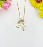 Cross Cubic Zirconia Pendant 18K Gold Plated Necklace, Dainty Personalized Faith Gift, N7035