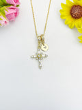 18K Gold Plated Cross Cubic Zirconia Pendant Necklace, Dainty Personalized Faith Gift, N7036