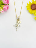 18K Gold Plated Cross Cubic Zirconia Pendant Necklace, Dainty Personalized Faith Gift, N7036
