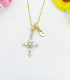 18K Gold Plated Cross Cubic Zirconia Pendant Necklace, Dainty Personalized Faith Gift, N7036