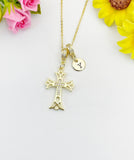 18K Gold Plated Cross Cubic Zirconia Pendant Necklace, Dainty Personalized Faith Gift, N7038