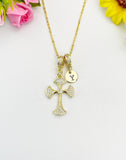 18K Gold Plated Cross Cubic Zirconia Pendant Necklace, Dainty Personalized Faith Gift, N7040