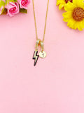 Lightning Bolt Enamel Black Pendant Necklace, N7046B