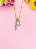 Lightning Bolt Enamel Medium Turquoise Pendant Necklace, N7046T