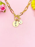 Iris Flower Charm Toggle Paperclip Chain Necklace, D650A