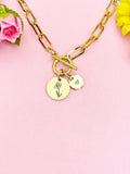 Iris Flower Charm Toggle Paperclip Chain Necklace, D649
