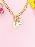 Iris Flower Charm Toggle Paperclip Chain Necklace, D649