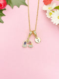 Gold Rainbow Cubic Zirconia Pendant Necklace – Colorful Dainty Gift Jewelry, N6835