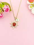 Sun with Natural Carnelian Necklace, Celestial Jewelry, N7056