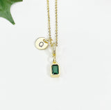 Green Emerald Rectangle Pendant Necklace 18K Gold Plated, N7057G