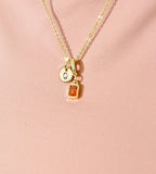 Orange Topaz Rectangle Pendant Necklace 18K Gold Plated, N7057OT