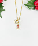 Orange Topaz Rectangle Pendant Necklace 18K Gold Plated, N7057OT