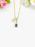 Blue Sapphire Rectangle Pendant Necklace 18K Gold Plated, N7057PB