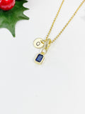 Blue Sapphire Rectangle Pendant Necklace 18K Gold Plated, N7057PB