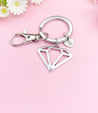 Silver Diamond Charm Keychain, Geometric Charm, N116C