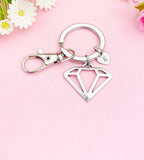 Silver Diamond Charm Keychain, Geometric Charm, N116C