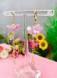 Cherry Blossom Gold Earrings, Sakura Flower with Natural Amethyst, N6967A