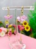 Cherry Blossom Gold Earrings, Sakura Flower with Natural Amethyst, N6967A