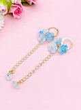 Cherry Blossom Gold Earrings, Sakura Flower with Natural Aquamarine, N6967AQ
