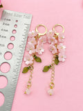 Cherry Blossom Gold Earrings, Pink Sakura Flower with Natural Rose Quart, N6967G