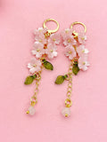 Cherry Blossom Gold Earrings, Pink Sakura Flower with Natural Rose Quart, N6967G