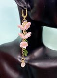 Cherry Blossom Gold Earrings, Pink Sakura Flower with Natural Rose Quart, N6967G