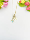 18K Gold Plated Teal Spider Cubic Zirconia Pendant Necklace, Dainty Whimsical Jewelry