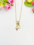 18K Gold Plated Spider Pendant Necklace, Red or Pink Cubic Zirconia, Dainty Charm