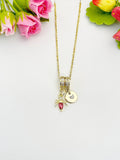 18K Gold Plated Spider Pendant Necklace, Red or Pink Cubic Zirconia, Dainty Charm