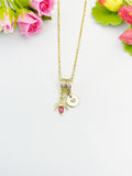 18K Gold Plated Spider Pendant Necklace, Red or Pink Cubic Zirconia, Dainty Charm