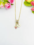 18K Gold Plated Spider Pendant Necklace, Red or Pink Cubic Zirconia, Dainty Charm