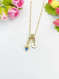 18K Gold Plated Spider Blue Cubic Zirconia Pendant Necklace, Dainty Gift for Her, N6977NB