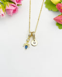 18K Gold Plated Spider Blue Cubic Zirconia Pendant Necklace, Dainty Gift for Her, N6977NB