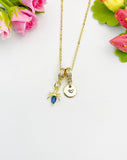 18K Gold Plated Spider Blue Cubic Zirconia Pendant Necklace, Dainty Gift for Her, N6977NB