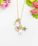 18K Gold Plated Starfish Shell Cubic Zirconia Pendant Necklace, Beachy Gift for Her, N6978