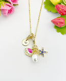 18K Gold Plated Starfish Shell Cubic Zirconia Pendant Necklace, Beachy Gift for Her, N6978