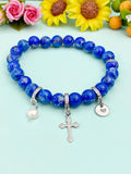 Natural Regalite with Pearl and Cross Bracelet, Gold or Silver, N7091