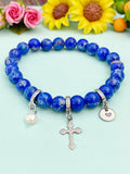 Natural Regalite with Pearl and Cross Bracelet, Gold or Silver, N7091