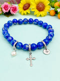 Natural Regalite with Pearl and Cross Bracelet, Gold or Silver, N7091