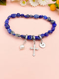 Natural Lapis Lazuli with Pearl and Cross Bracelet, N7098