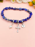 Natural Lapis Lazuli with Pearl and Cross Bracelet, N7098