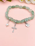 Natural Green Aventurine with Pearl and Cross Bracelet, N7099