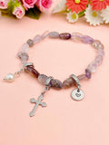 Natural Auralite with Pearl and Cross Bracelet, N7102