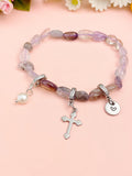 Natural Auralite with Pearl and Cross Bracelet, N7102